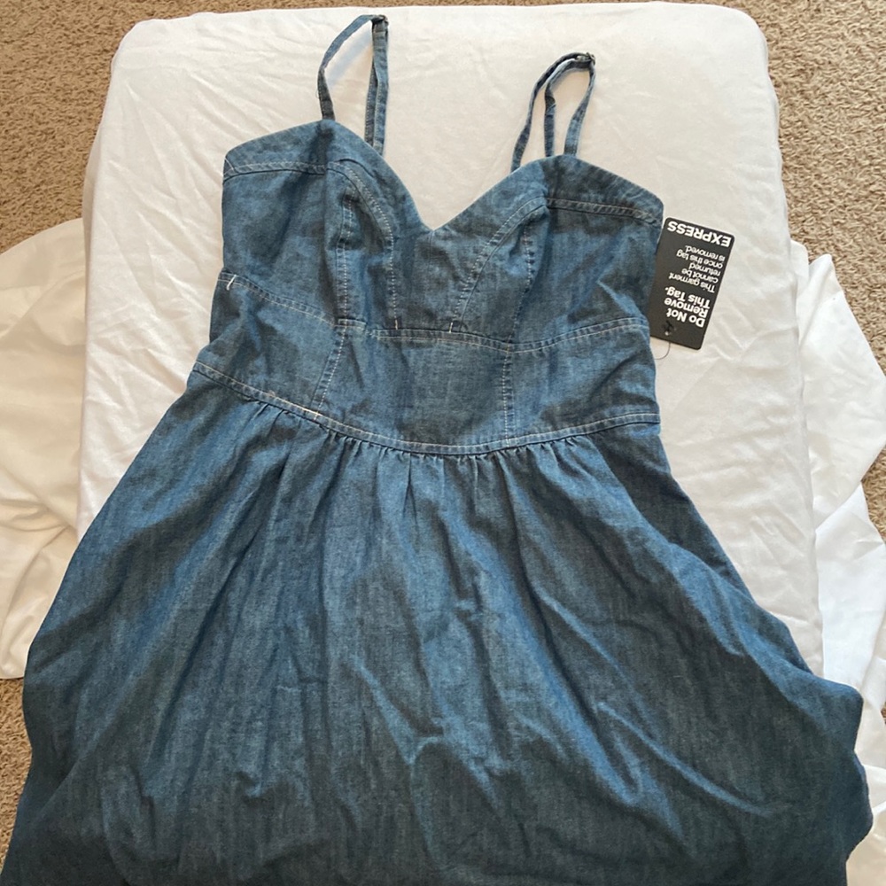 “Denim” mid-short length dress